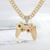 Rhinestone Studded Game Controller and Chain Link Fashion Hip-hop Cuban Pendant Necklace