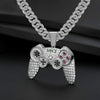 Rhinestone Studded Game Controller and Chain Link Fashion Hip-hop Cuban Pendant Necklace