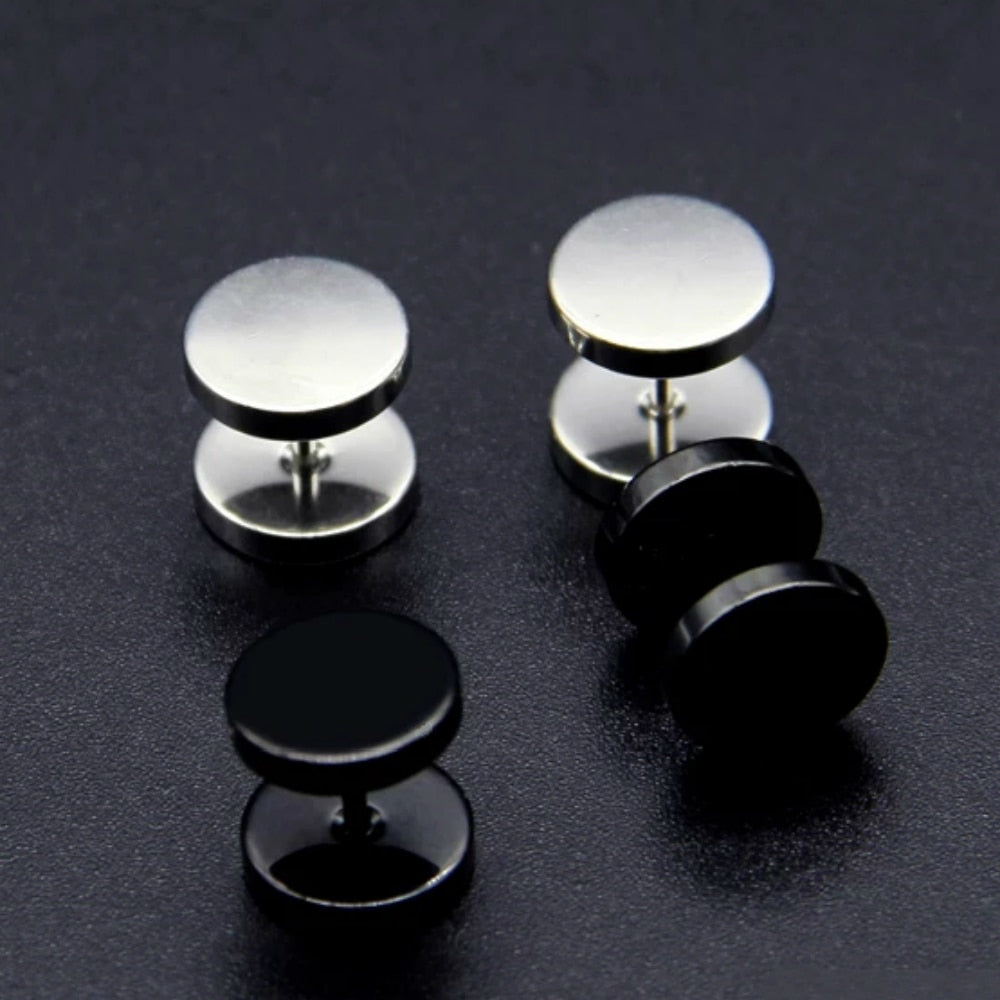 Round Black or Silver Stainless Steel Stud Earrings-Earrings-Innovato Design-Innovato Design