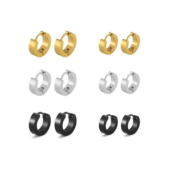 6 Pairs 9 & 7mm Round Stainless Steel Hoop Earrings-Earrings-Innovato Design-Innovato Design