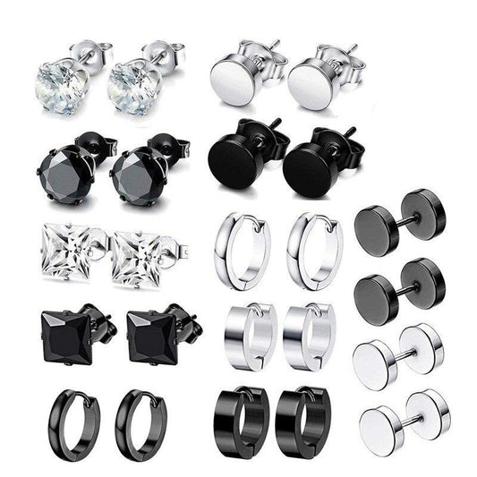 12 & 24 Pairs Round and Square Korean Stainless Steel Small Punk Hoop and Stud Earrings-Earrings-Innovato Design-24pcs-Innovato Design
