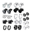 12 & 24 Pairs Round and Square Korean Stainless Steel Small Punk Hoop and Stud Earrings
