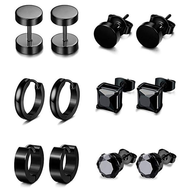12 & 24 Pairs Round and Square Korean Stainless Steel Small Punk Hoop and Stud Earrings-Earrings-Innovato Design-12pcs-Innovato Design