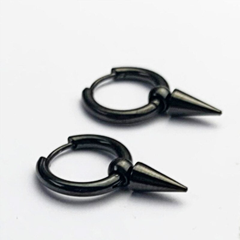 Black or Silver Hoops and Dangles Stainless Steel Hip-Hop Korean Style Earrings-Earrings-Innovato Design-Black-Innovato Design