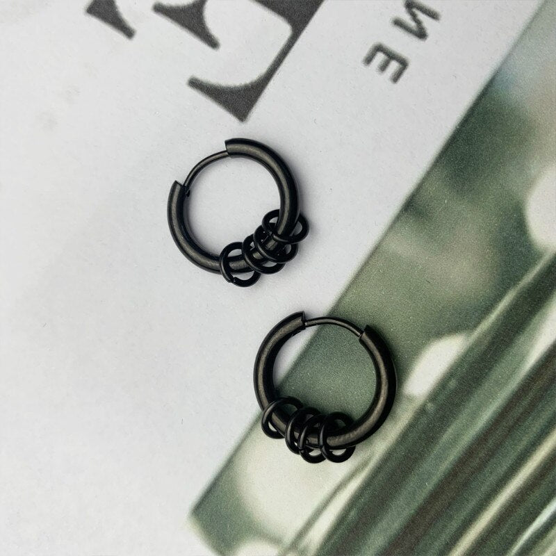 Black or Silver Hoops and Dangles Stainless Steel Hip-Hop Korean Style Earrings-Earrings-Innovato Design-Black-Innovato Design