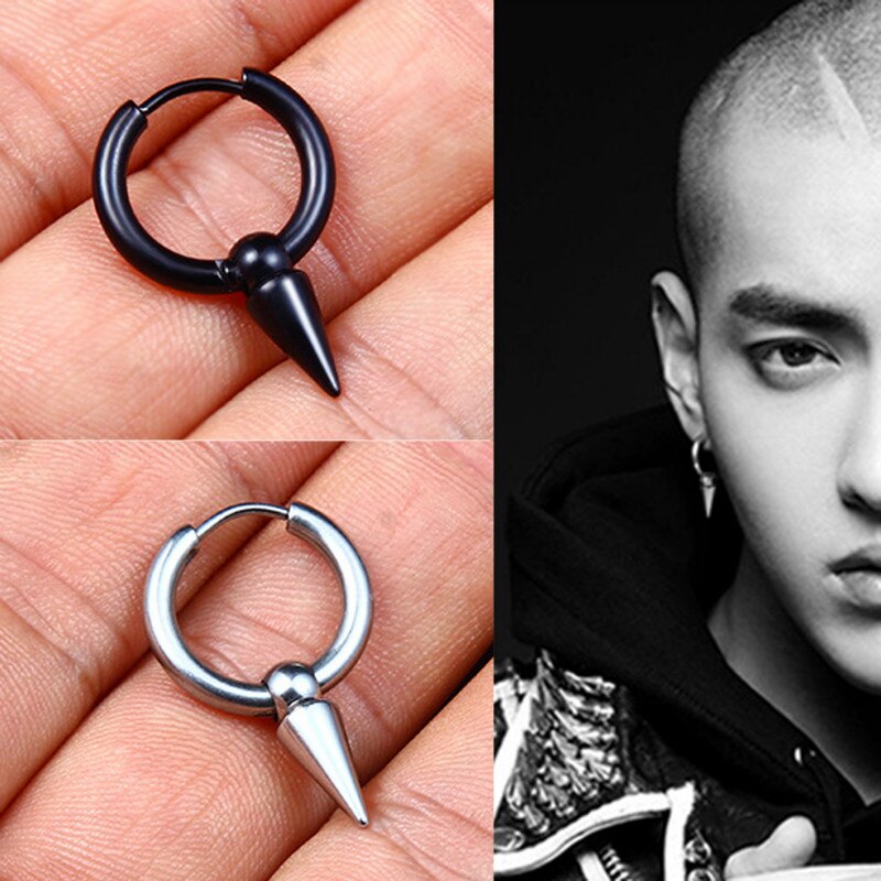 Black or Silver Hoops and Dangles Stainless Steel Hip-Hop Korean Style Earrings-Earrings-Innovato Design-Black-Innovato Design