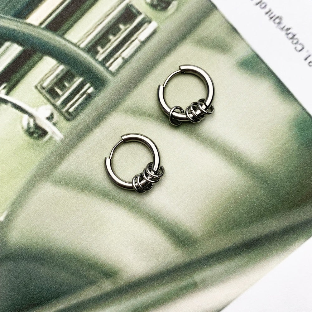 Black or Silver Hoops and Dangles Stainless Steel Hip-Hop Korean Style Earrings-Earrings-Innovato Design-Black-Innovato Design