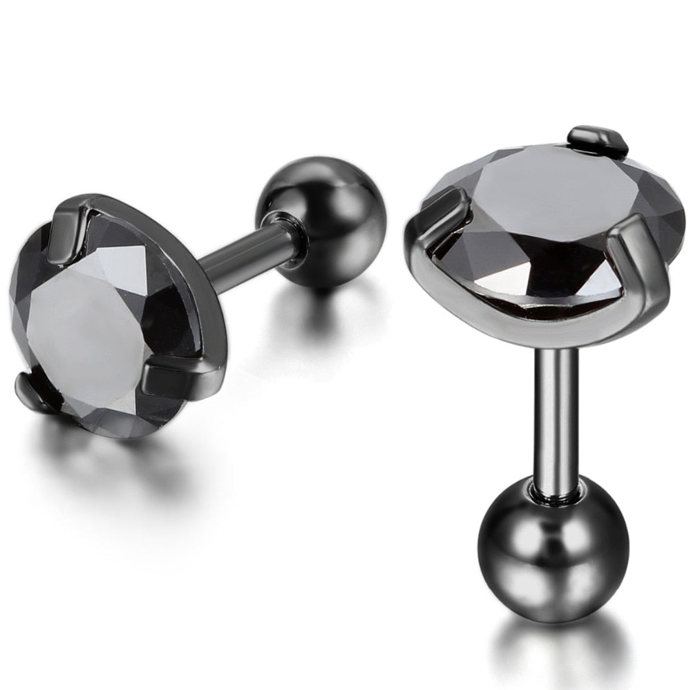 3 Pairs 7mm Round Black Cubic Zirconia Stainless Steel Vintage Stud Earrings-Earrings-Innovato Design-Innovato Design