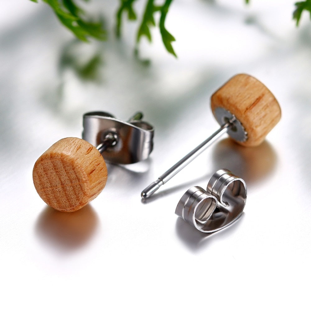 Gothic Wood Punk Rock Stud Earrings-Earrings-Innovato Design-Coffee-8MM-Innovato Design