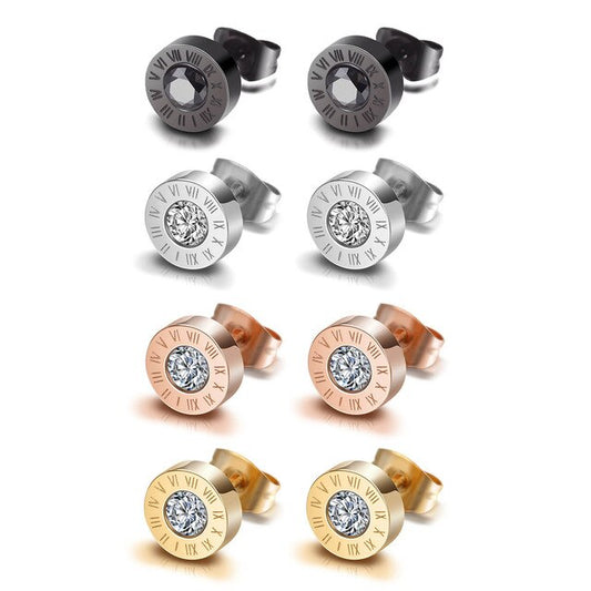 4 Pairs Zirconia Stainless Steel Fashion Stud Earrings-Earrings-Innovato Design-Innovato Design