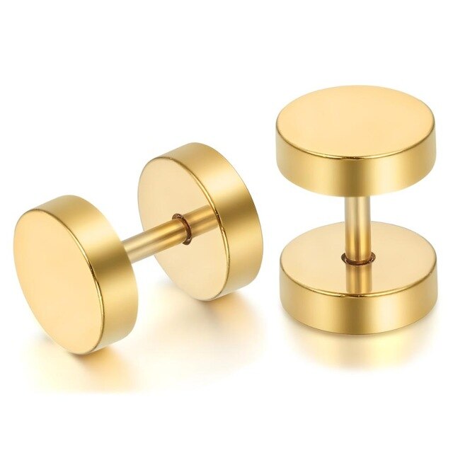 Gothic Dumbbell Stainless Steel Fashion Punk Stud Earrings-Earrings-Innovato Design-Gold-8mm-Innovato Design