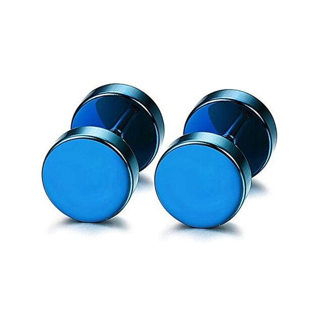 Gothic Dumbbell Stainless Steel Fashion Punk Stud Earrings-Earrings-Innovato Design-Blue-8mm-Innovato Design