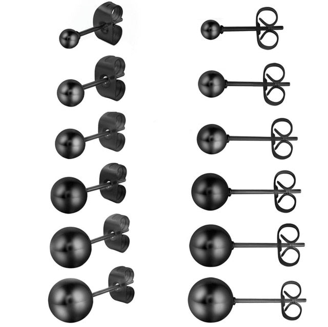 6 Pairs Ball Bead Stainless Steel Punk Stud Earrings-Earrings-Innovato Design-Black-Innovato Design
