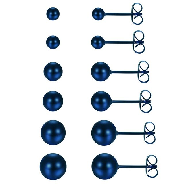 6 Pairs Ball Bead Stainless Steel Punk Stud Earrings-Earrings-Innovato Design-Blue-Innovato Design