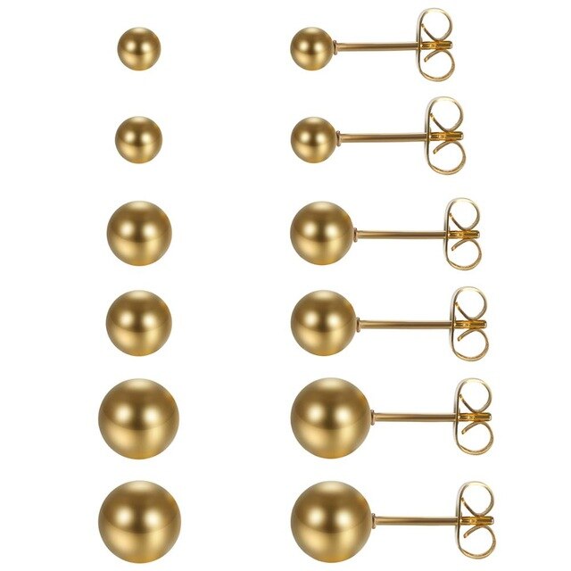 6 Pairs Ball Bead Stainless Steel Punk Stud Earrings-Earrings-Innovato Design-Gold-Innovato Design