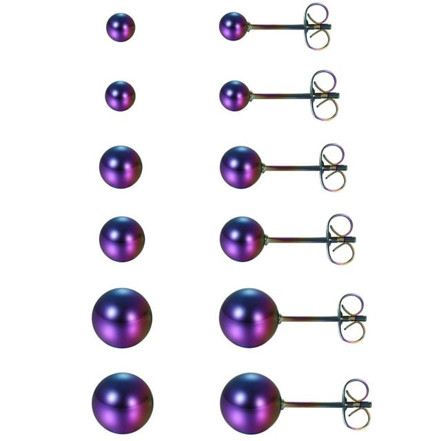 6 Pairs Ball Bead Stainless Steel Punk Stud Earrings-Earrings-Innovato Design-Purple-Innovato Design