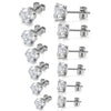 6 Pairs Round Cubic Zirconia Inlay Stainless Steel Stud Earrings-Earrings-Innovato Design-Silver-Innovato Design