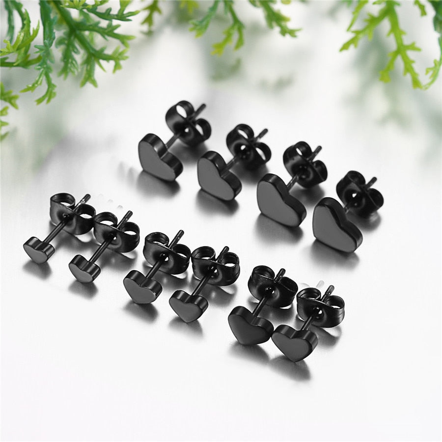 5 Pairs Silver Color Heart 316L Stainless Steel Fashion Punk Stud Earrings-Earrings-Innovato Design-Black-Innovato Design