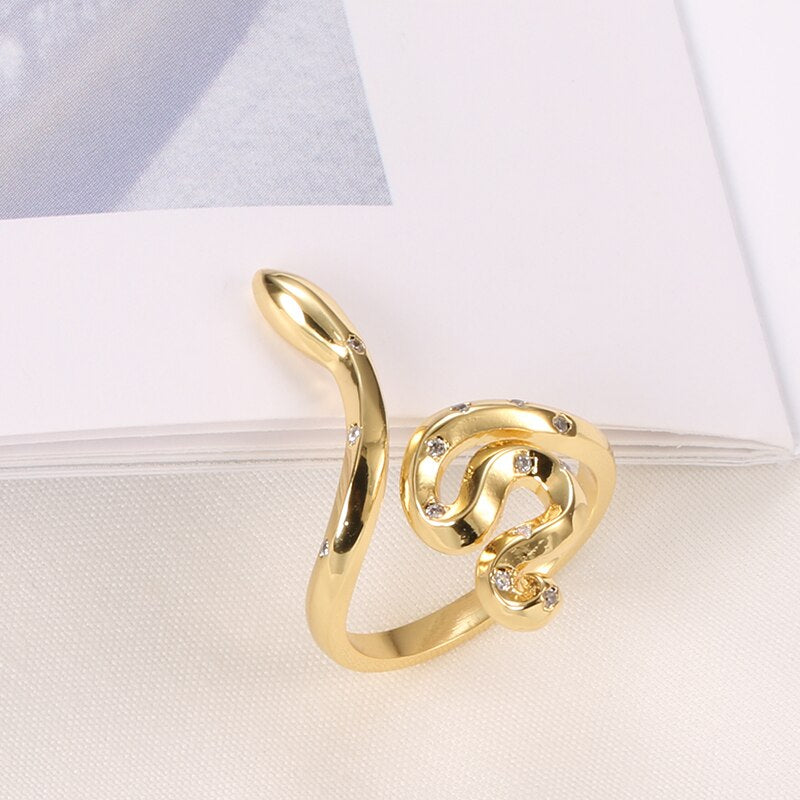 Snake Cubic Zirconia Stainless Steel Adjustable Fashion Ring-Rings-Innovato Design-Innovato Design