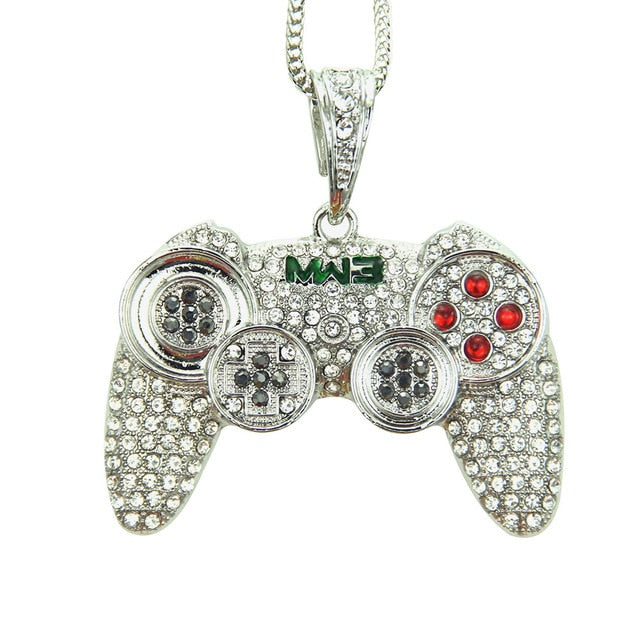 Controller Handle Crystal and Rhinestone Hip-Hop Pendant Necklace-Necklace-Innovato Design-Silver-Innovato Design