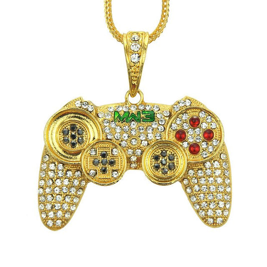 Controller Handle Crystal and Rhinestone Hip-Hop Pendant Necklace