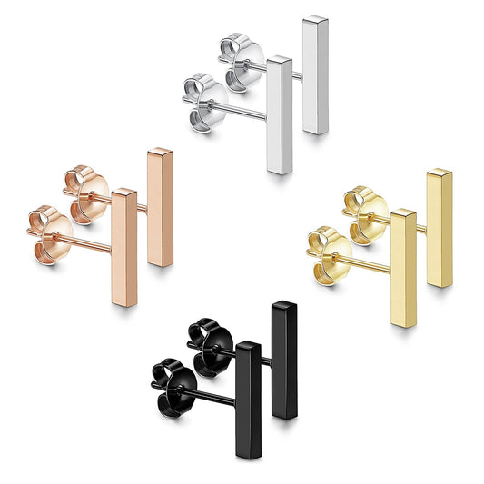 4 Pairs Flat Bar Stainless Steel Fashion Stud Earrings-Earrings-Innovato Design-6mm-Innovato Design