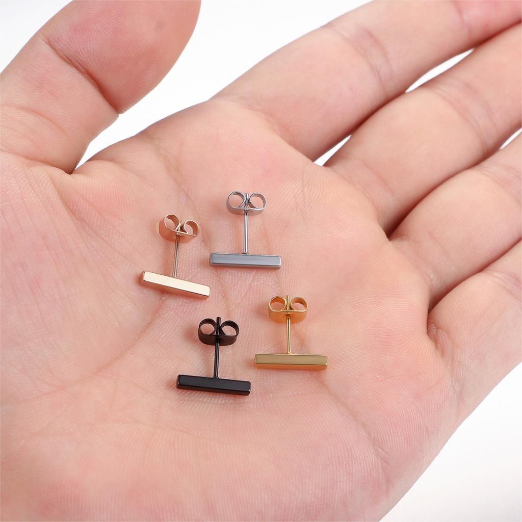4 Pairs Flat Bar Stainless Steel Fashion Stud Earrings-Earrings-Innovato Design-6mm-Innovato Design