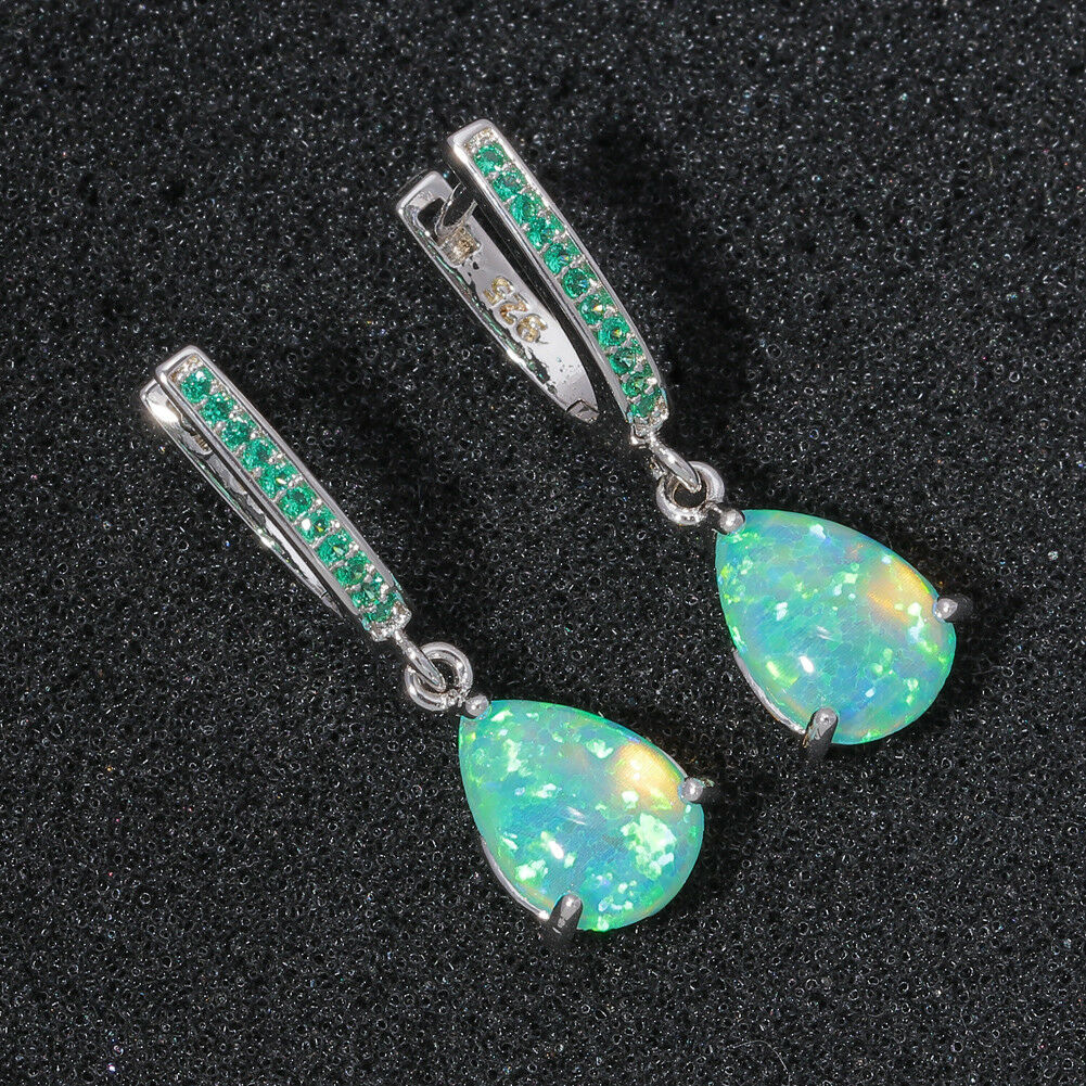 Silver-Plated Water Drop Opal Bohemia Fashion Dangle Earrings-Earrings-Innovato Design-Green-Innovato Design