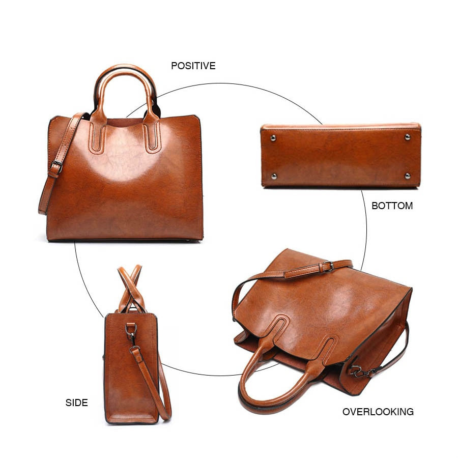 Large Luxury Leather Tote Bag, Shoulder Bag and Handbag-Handbags-Innovato Design-Brown-Innovato Design