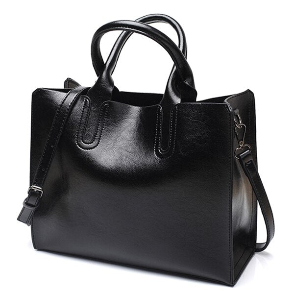 Large Luxury Leather Tote Bag, Shoulder Bag and Handbag-Handbags-Innovato Design-Black-Innovato Design