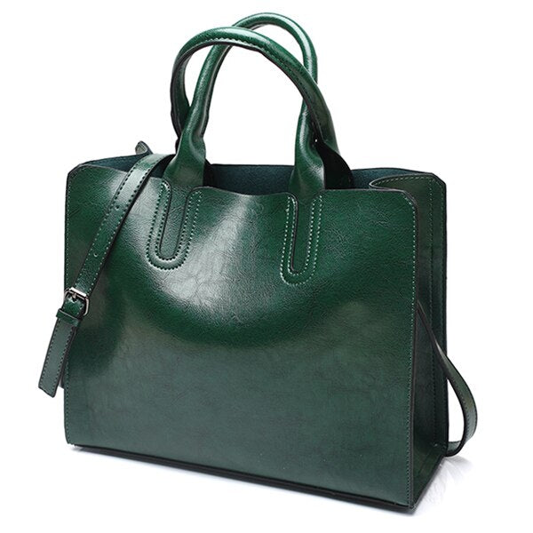 Large Luxury Leather Tote Bag, Shoulder Bag and Handbag-Handbags-Innovato Design-Green-Innovato Design