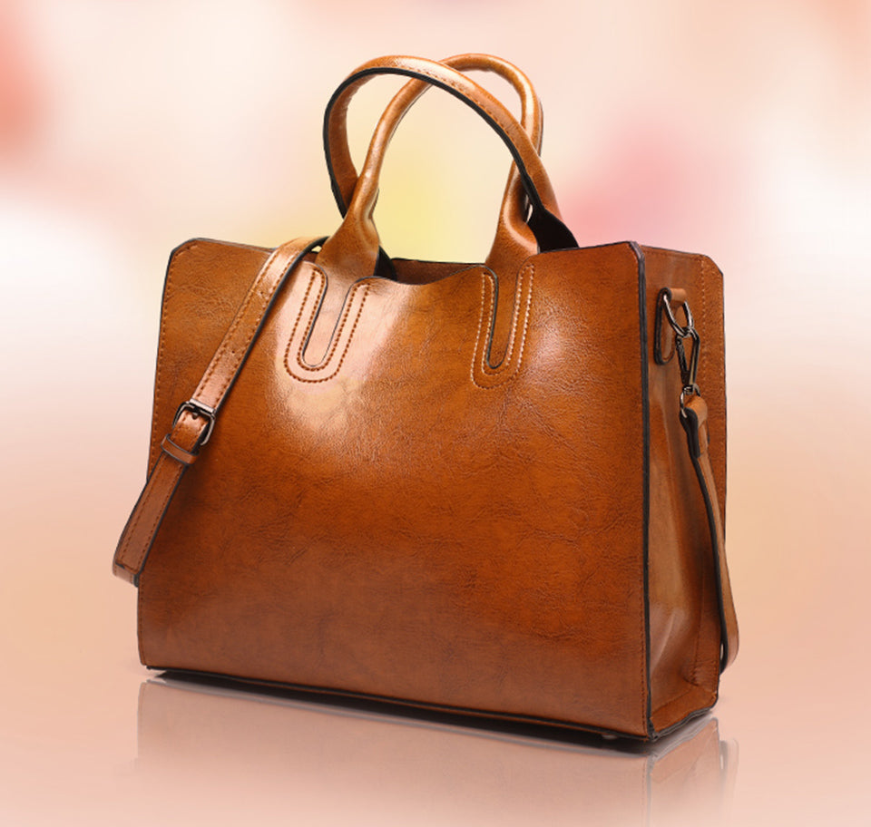 Large Luxury Leather Tote Bag, Shoulder Bag and Handbag-Handbags-Innovato Design-Brown-Innovato Design