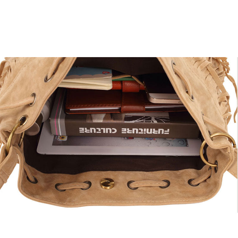 Tassels and Fringes Sling Bag, Tote Bag, Shoulder Bag, Crossbody Bag and Handbag-Handbags-Innovato Design-Khaki-Innovato Design