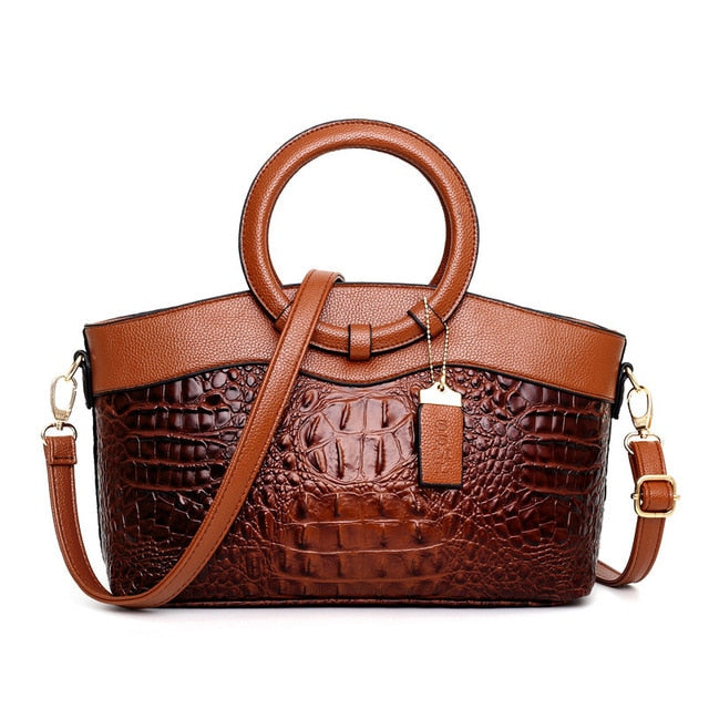 Luxury Designer Crocodile Leather Tote Bag, Shoulder Bag and Handbag-Handbags-Innovato Design-Brown-Innovato Design