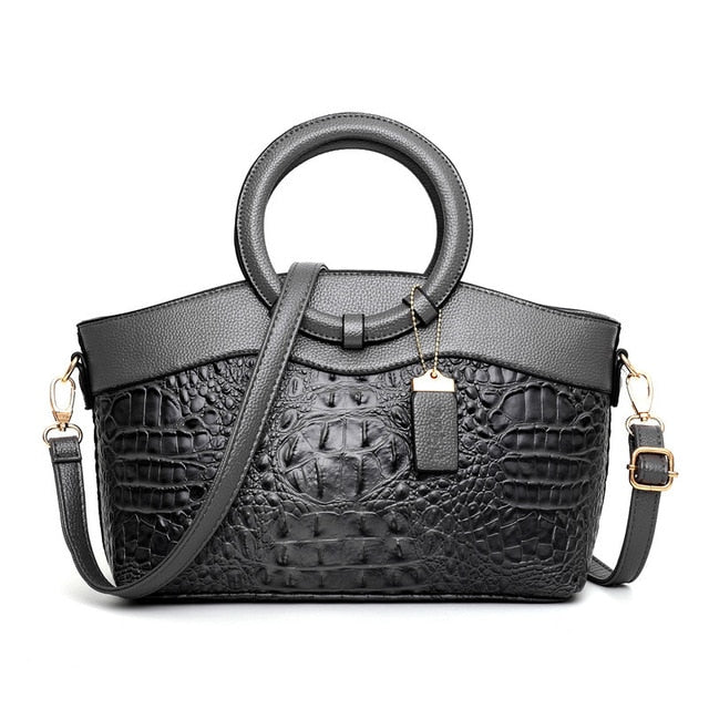 Luxury Designer Crocodile Leather Tote Bag, Shoulder Bag and Handbag-Handbags-Innovato Design-Dark Grey-Innovato Design