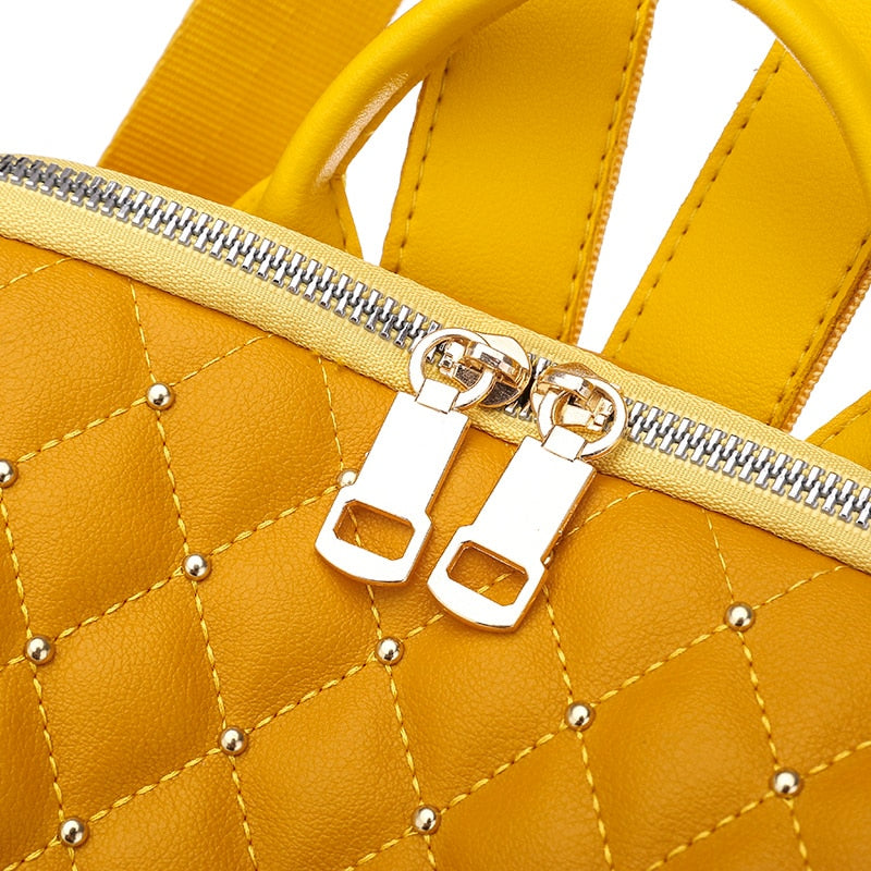 Luxury Designer Multifunction Riveted Soft PU Leather School Bag and Travel Backpack-Backpacks-Innovato Design-Yellow-Innovato Design