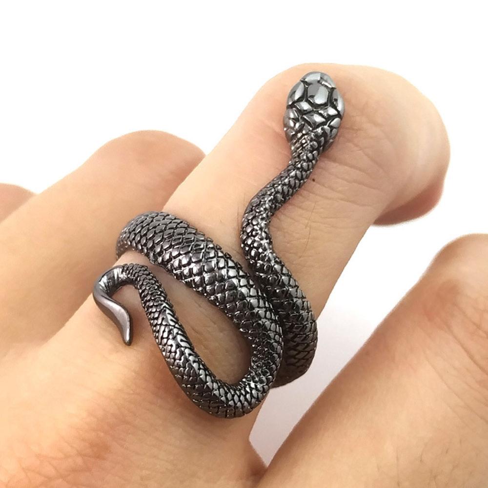 Gothic Snake 316L Stainless Steel Adjustable Ring-Rings-Innovato Design-Black-Innovato Design