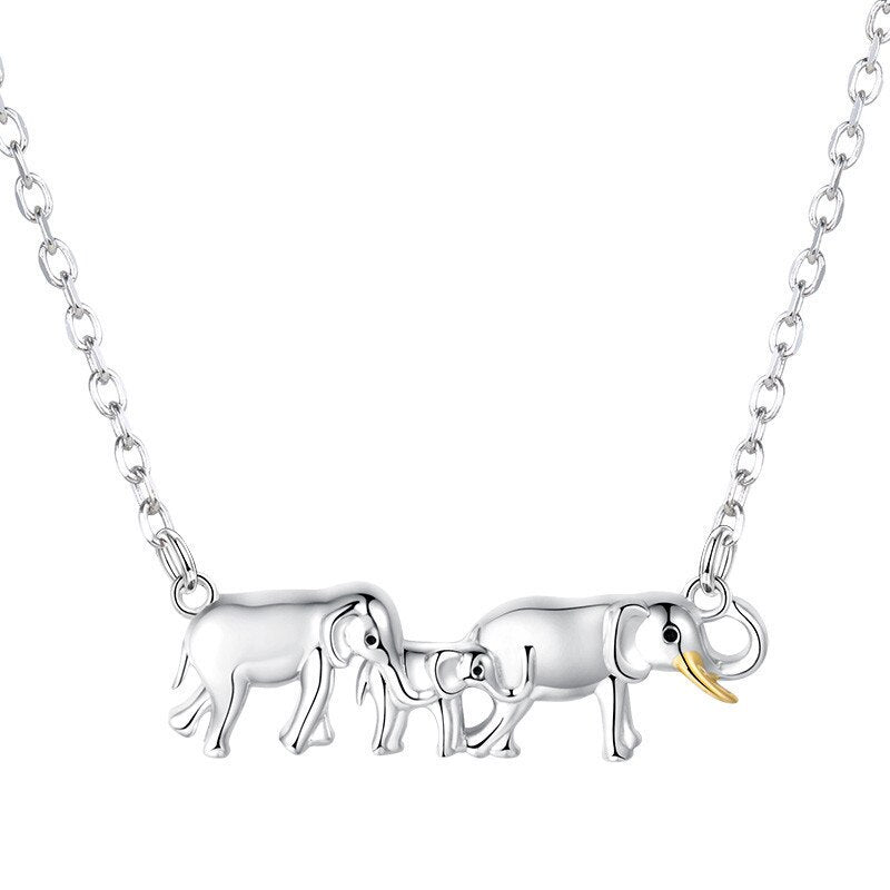 Lovely Elephants 925 Sterling Silver Fashion Pendant Necklace-Necklaces-Innovato Design-Innovato Design