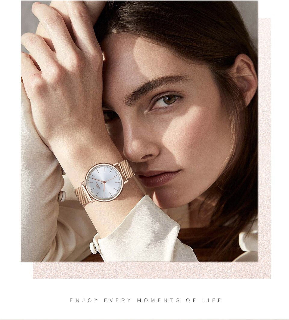 Women Quartz Watch and Crystal Bracelet Jewelry Set-Jewelry Sets-Innovato Design-Rose Gold Wave-Innovato Design