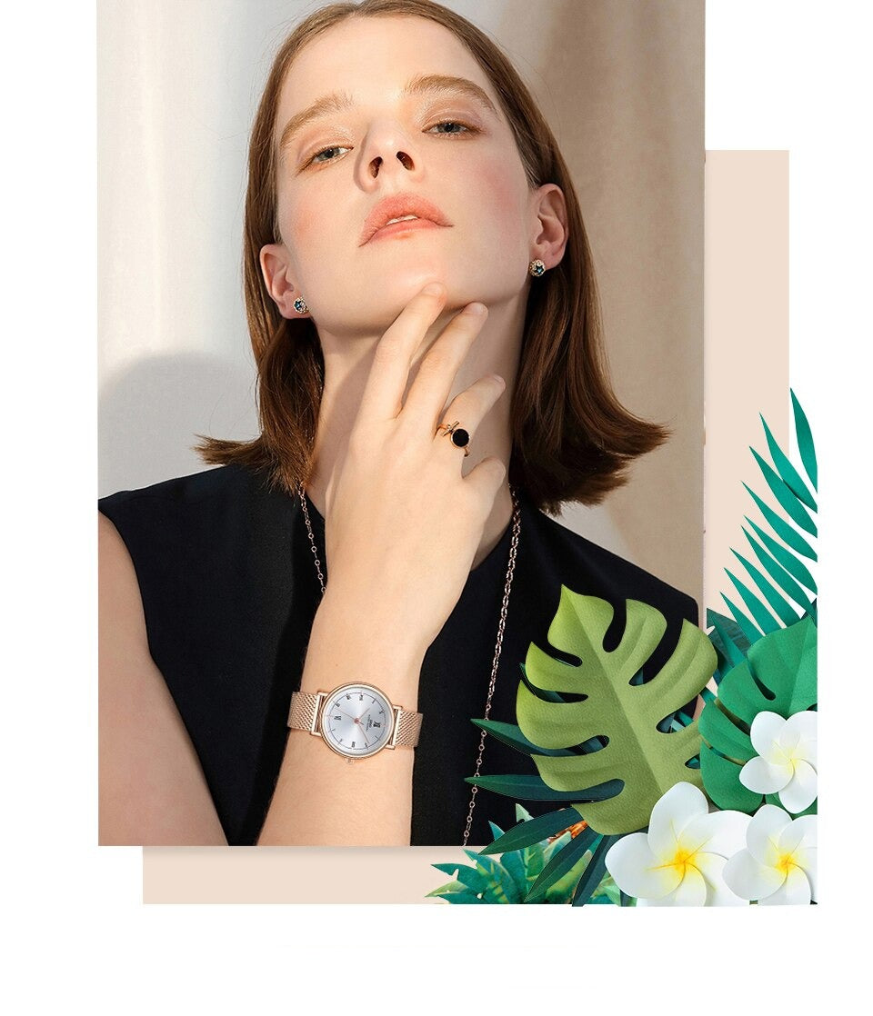 Women Quartz Watch and Crystal Bracelet Jewelry Set-Jewelry Sets-Innovato Design-Rose Gold Wave-Innovato Design