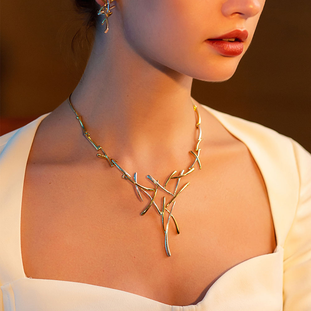 Elegant Crisscross Design Necklace and Earrings Fashion Jewelry Set-Jewelry Sets-Innovato Design-Gold Black-Innovato Design