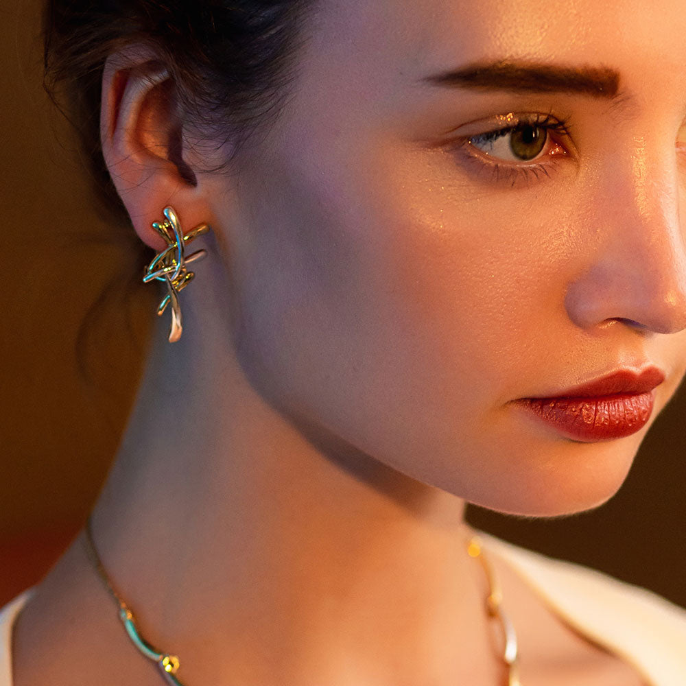 Elegant Crisscross Design Necklace and Earrings Fashion Jewelry Set-Jewelry Sets-Innovato Design-Gold Black-Innovato Design