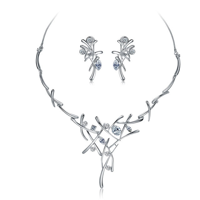 Elegant Crisscross Design Necklace and Earrings Fashion Jewelry Set-Jewelry Sets-Innovato Design-Silver-Innovato Design