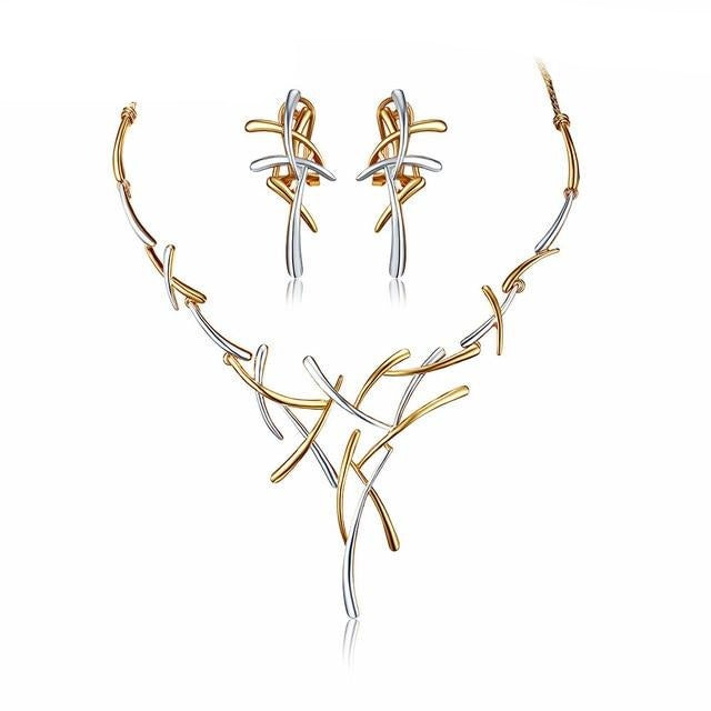 Elegant Crisscross Design Necklace and Earrings Fashion Jewelry Set-Jewelry Sets-Innovato Design-Gold-Innovato Design