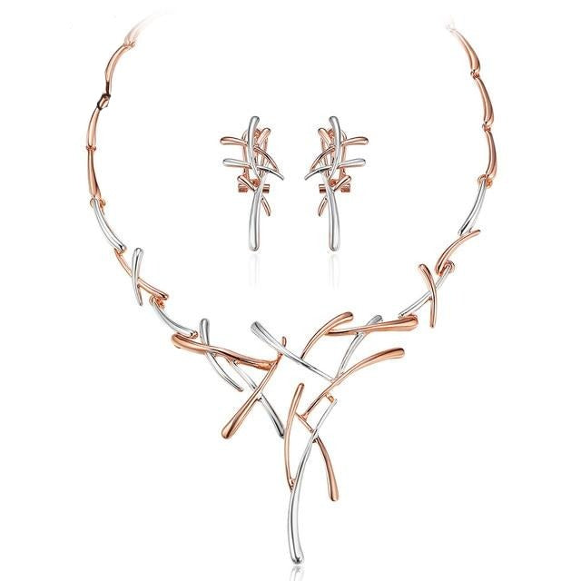 Elegant Crisscross Design Necklace and Earrings Fashion Jewelry Set-Jewelry Sets-Innovato Design-Rose Gold-Innovato Design