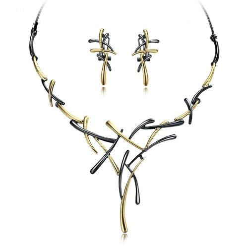 Elegant Crisscross Design Necklace and Earrings Fashion Jewelry Set-Jewelry Sets-Innovato Design-Gold Black-Innovato Design