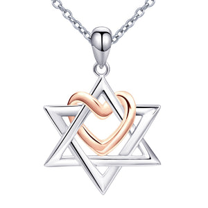 Star of David and Rose-Gold-Plated Heart 925 Sterling Silver Fashion Pendant Necklace-Necklaces-Innovato Design-Innovato Design
