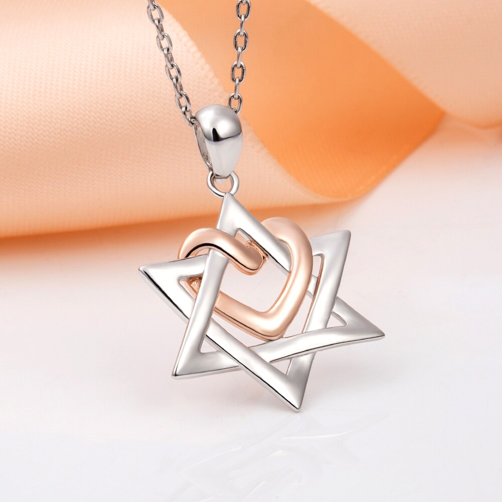 Star of David and Rose-Gold-Plated Heart 925 Sterling Silver Fashion Pendant Necklace-Necklaces-Innovato Design-Innovato Design