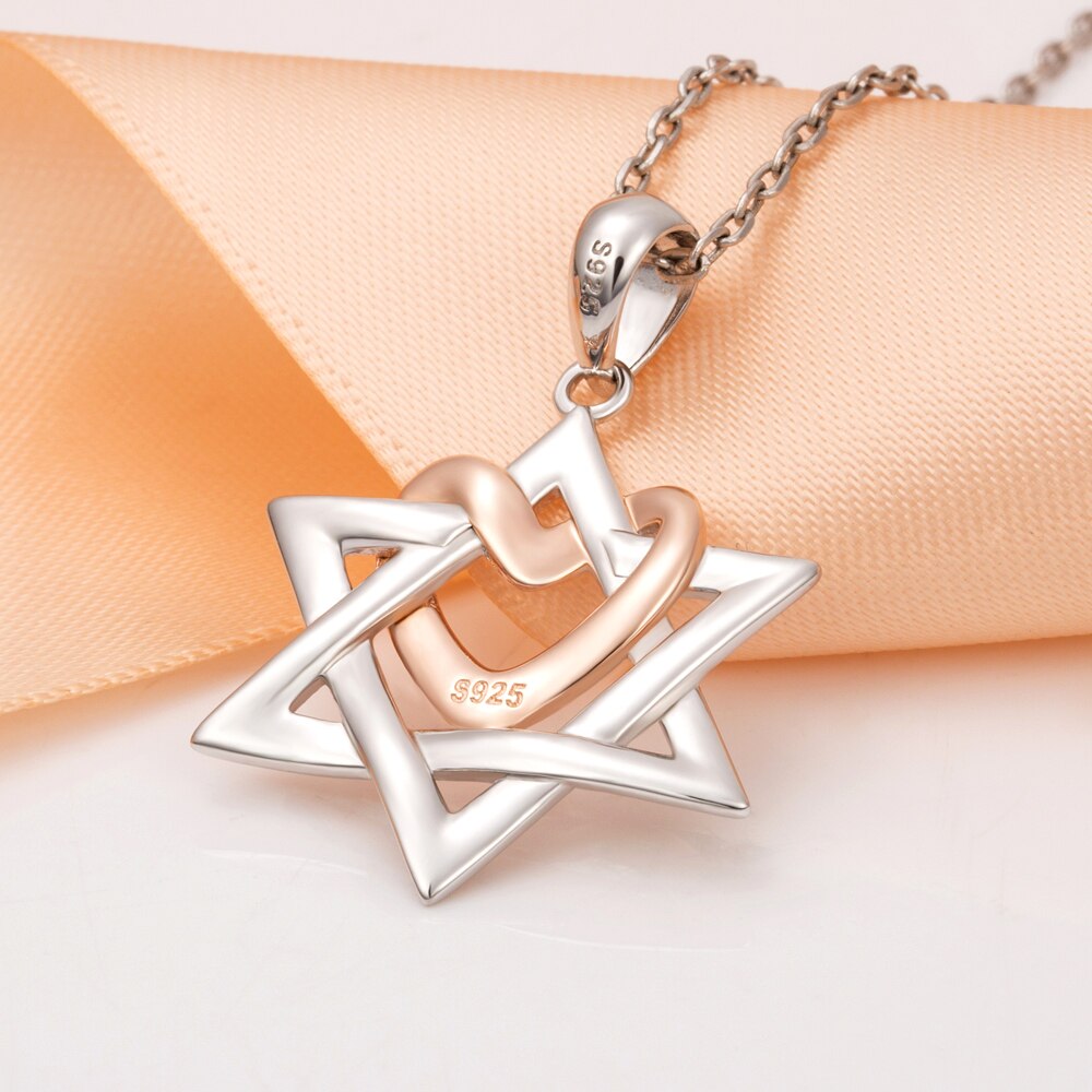 Star of David and Rose-Gold-Plated Heart 925 Sterling Silver Fashion Pendant Necklace-Necklaces-Innovato Design-Innovato Design