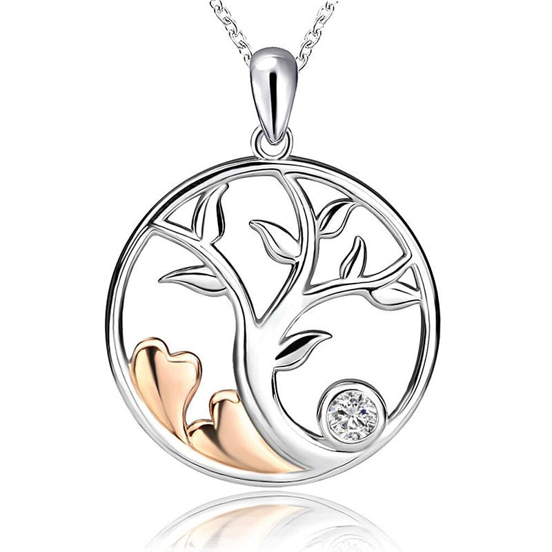 Tree of Life with Cubic Zirconia Stone 925 Sterling Silver Fashion Pendant Necklace-Necklaces-Innovato Design-Innovato Design